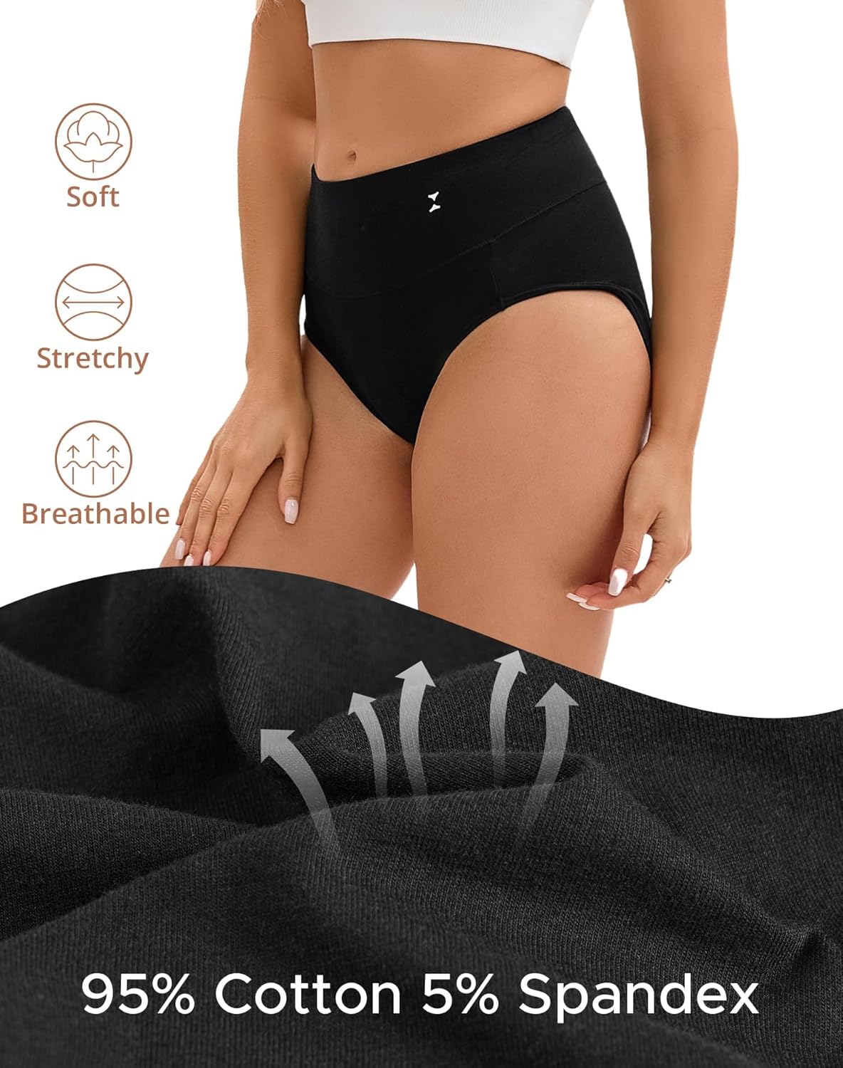 INNERSY Women's Underwear Cotton Soft Underwear High Waisted Breathable Briefs 5 Pack - Image 4