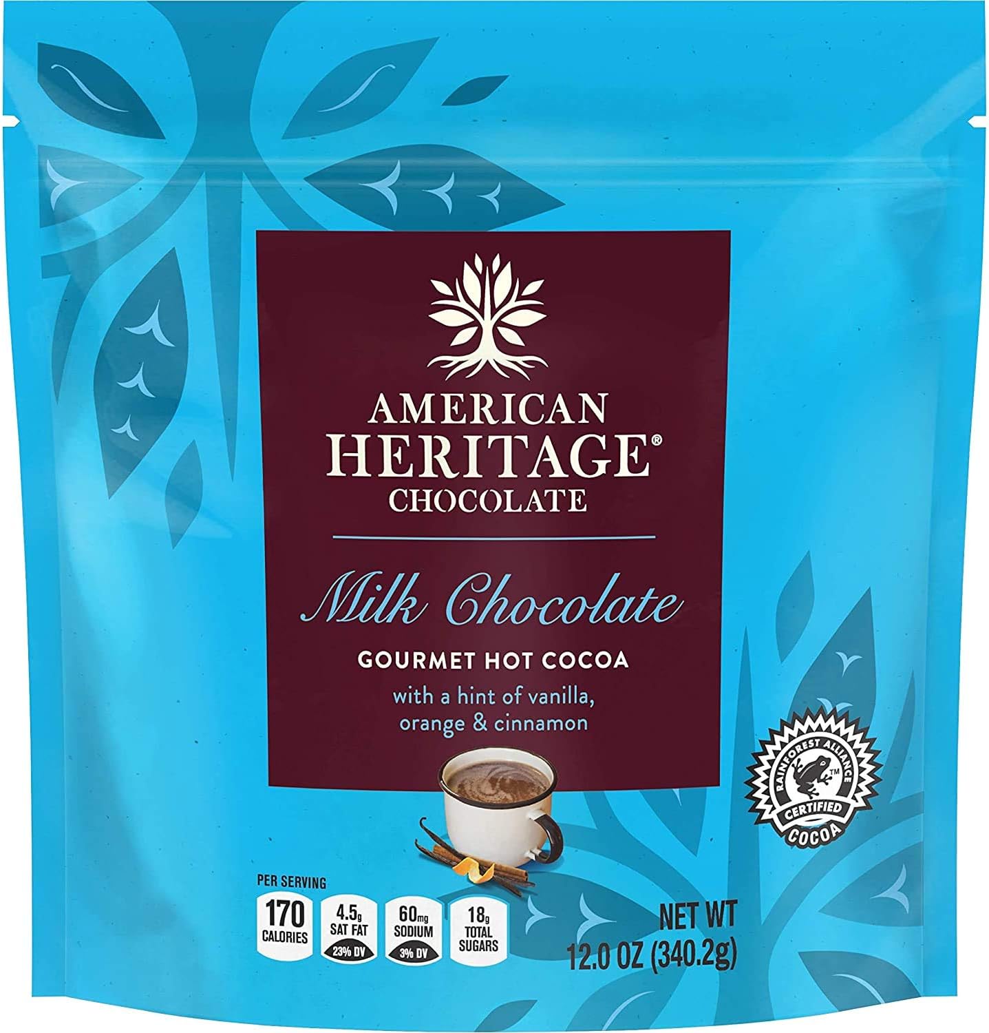 American Heritage Chocolate - 12 Oz - Artisanal Gourmet Hot Cocoa with a Hint of Vanilla, Orange, and Cinnamon