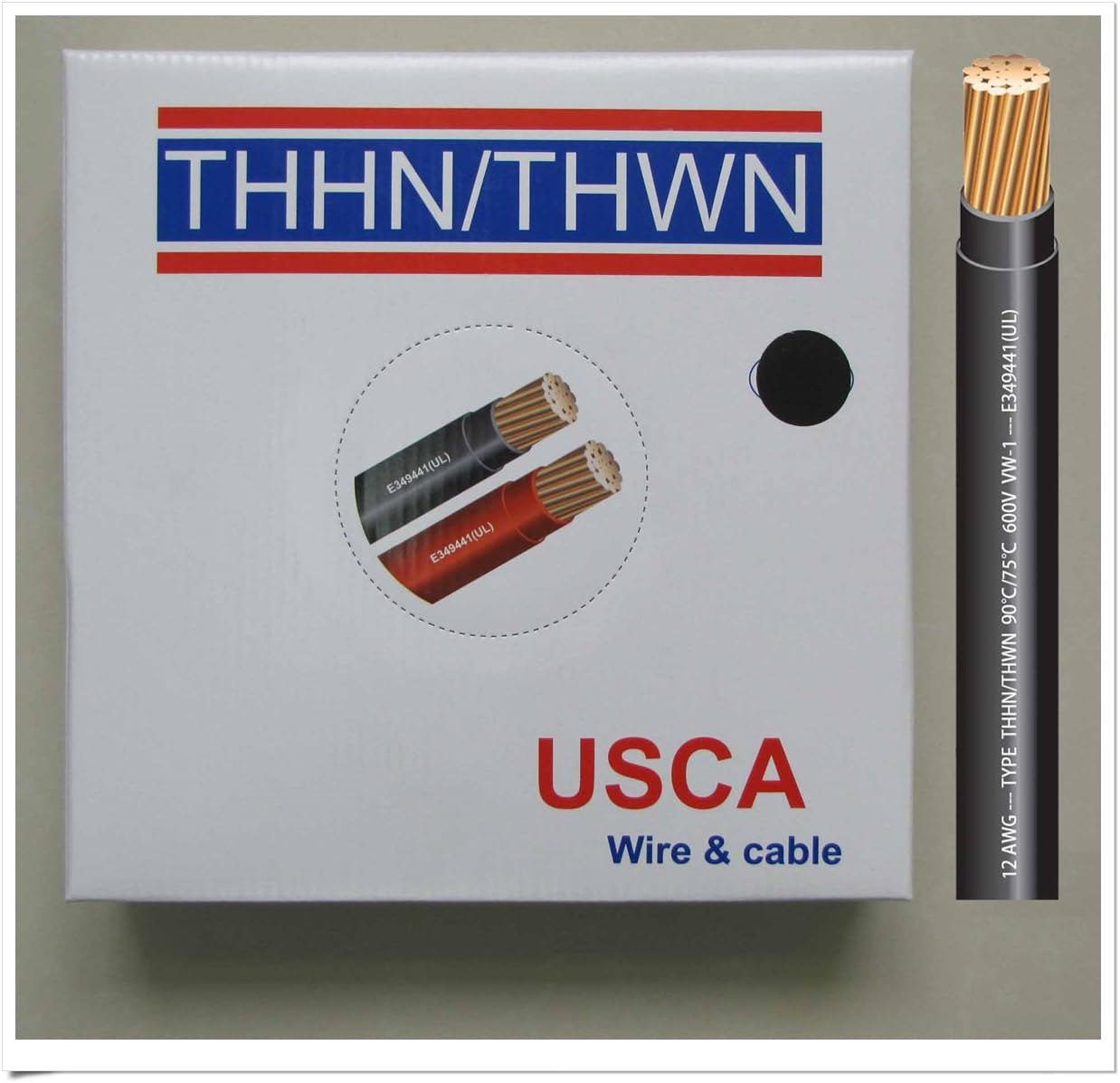 USCA Stranded THHN/THWN 12 AWG Building Wire, 500 FT, Black,600 Volt, 90C