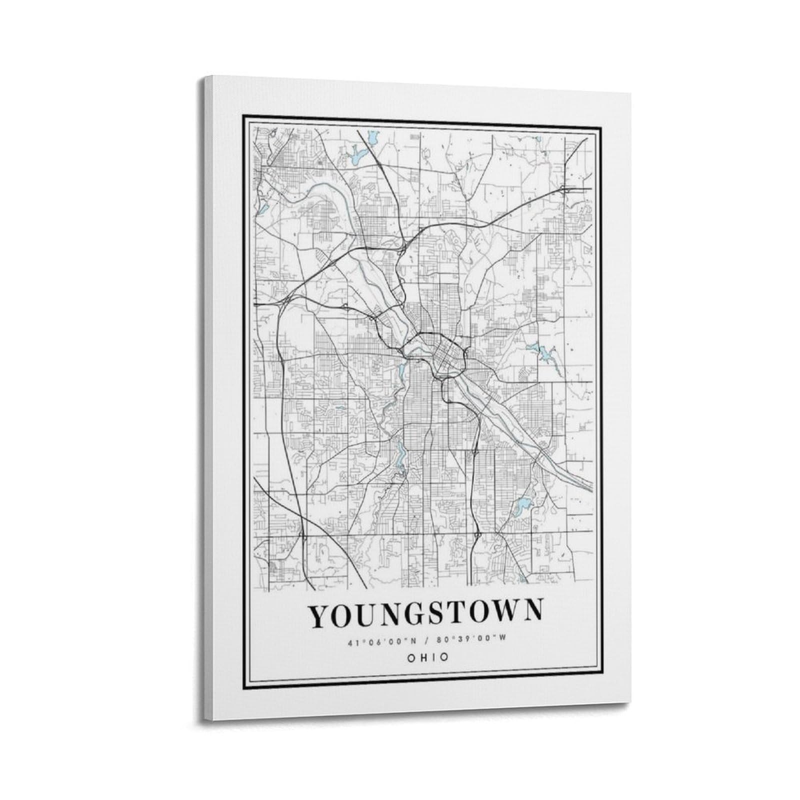 xiaoxiaoshen Youngstown Ohio Map Canvas Poster Wall Art Prints Room Aesthetic Murals Bedroom And Living Decorations 20x30inch(50x75cm)