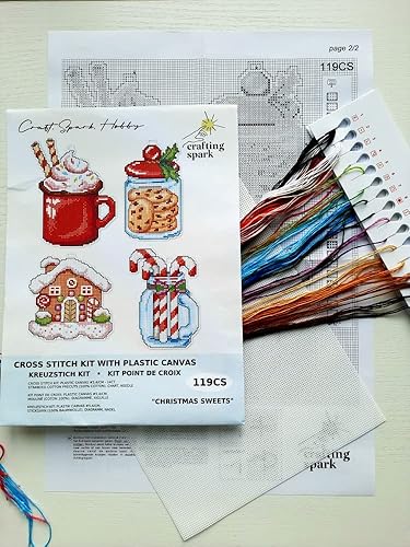 Miniatura 5 de Kit de punto de cruz en lienzo de plástico con medias de Navidad. 4 increíbles adornos de diferentes dimensiones 150CS. Ideal para aficionados al