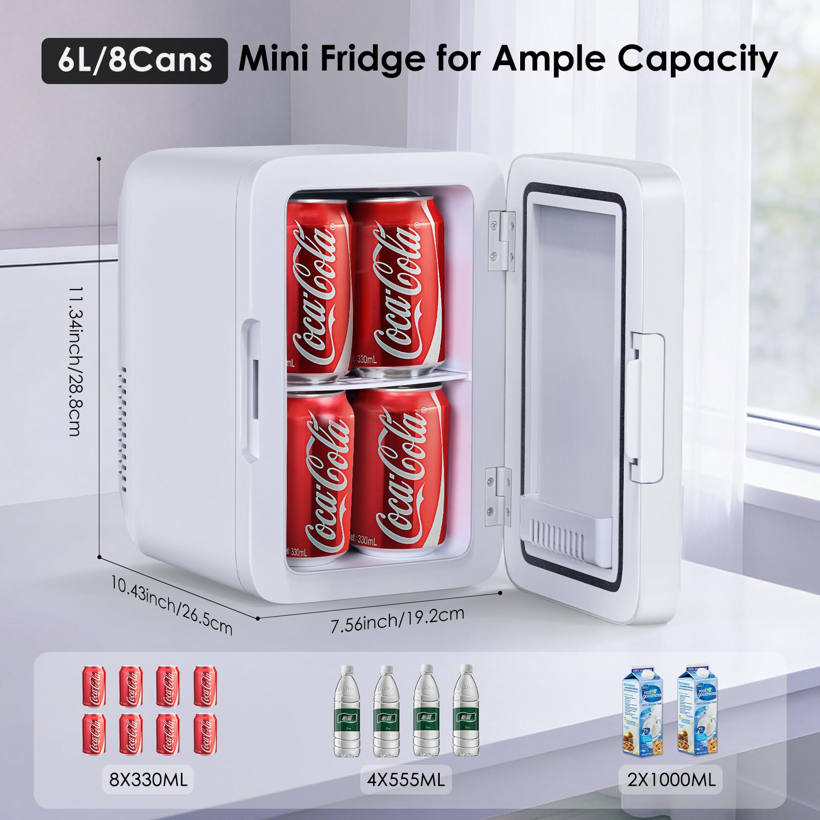 Astarama Nevera Pequeña,6 Litros/8 Latas, 220V AC/12V DC, Enfriador y Calentador Termoeléctrico, Mini Nevera Compatible Coche y Caravanas.Mini Frigorifico Para Bebidas, Cosméticos. (Blanco) - 2