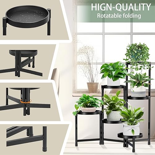 Miniatura 4 de Soporte de metal de 6 niveles para plantas para interiores y exteriores, estante plegable para plantas altas para múltiples plantas, soporte para