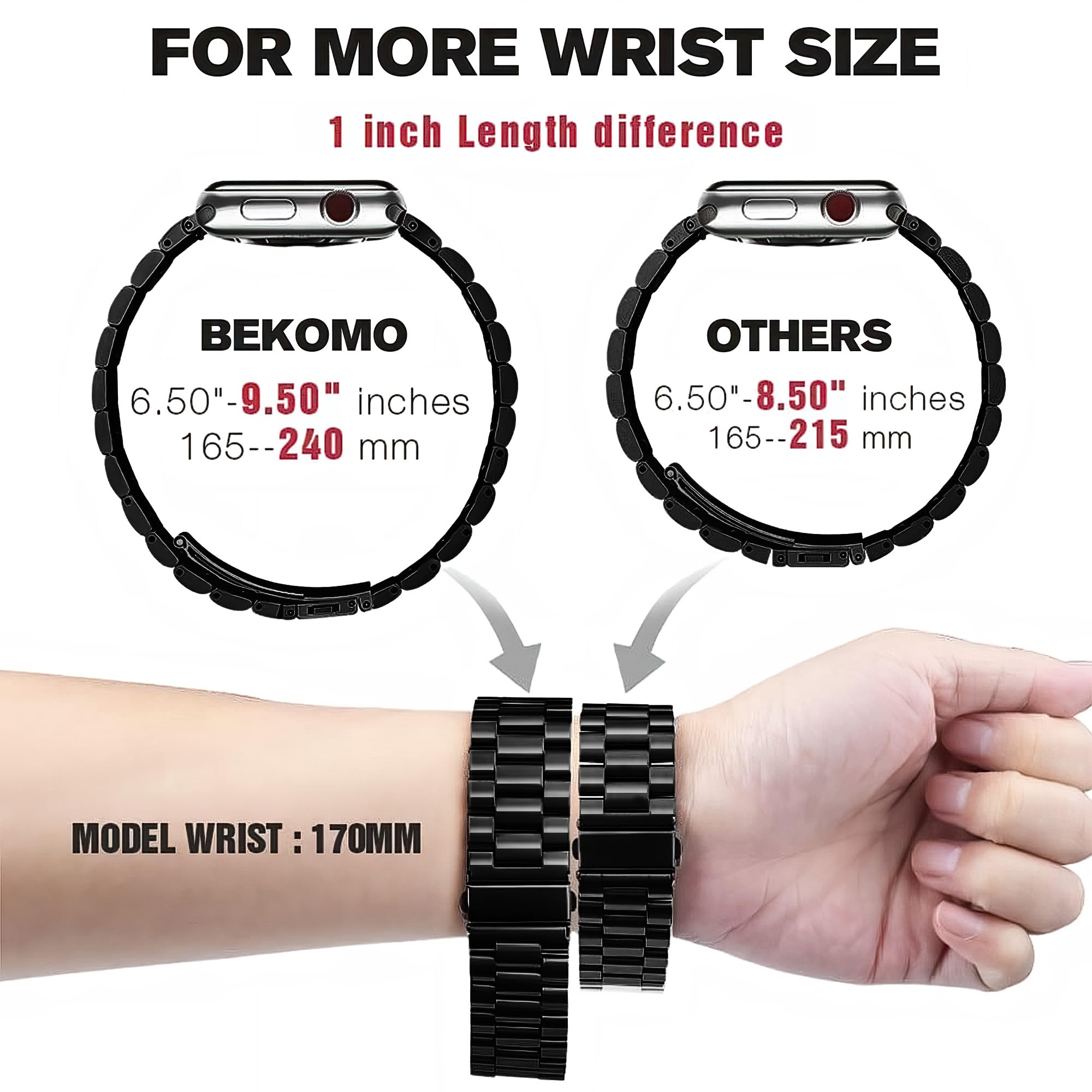 Bekomo Compatible with Apple Watch Band 49mm 46mm 44mm 45mm 42mm 40mm 38mm 41mm, Stainless Steel iWatch Bands with 2 Pack Tempered Glass Screen Case for Series 10/9 Ultra 2 8/7/6/5/4/3/2/1/SE for Men