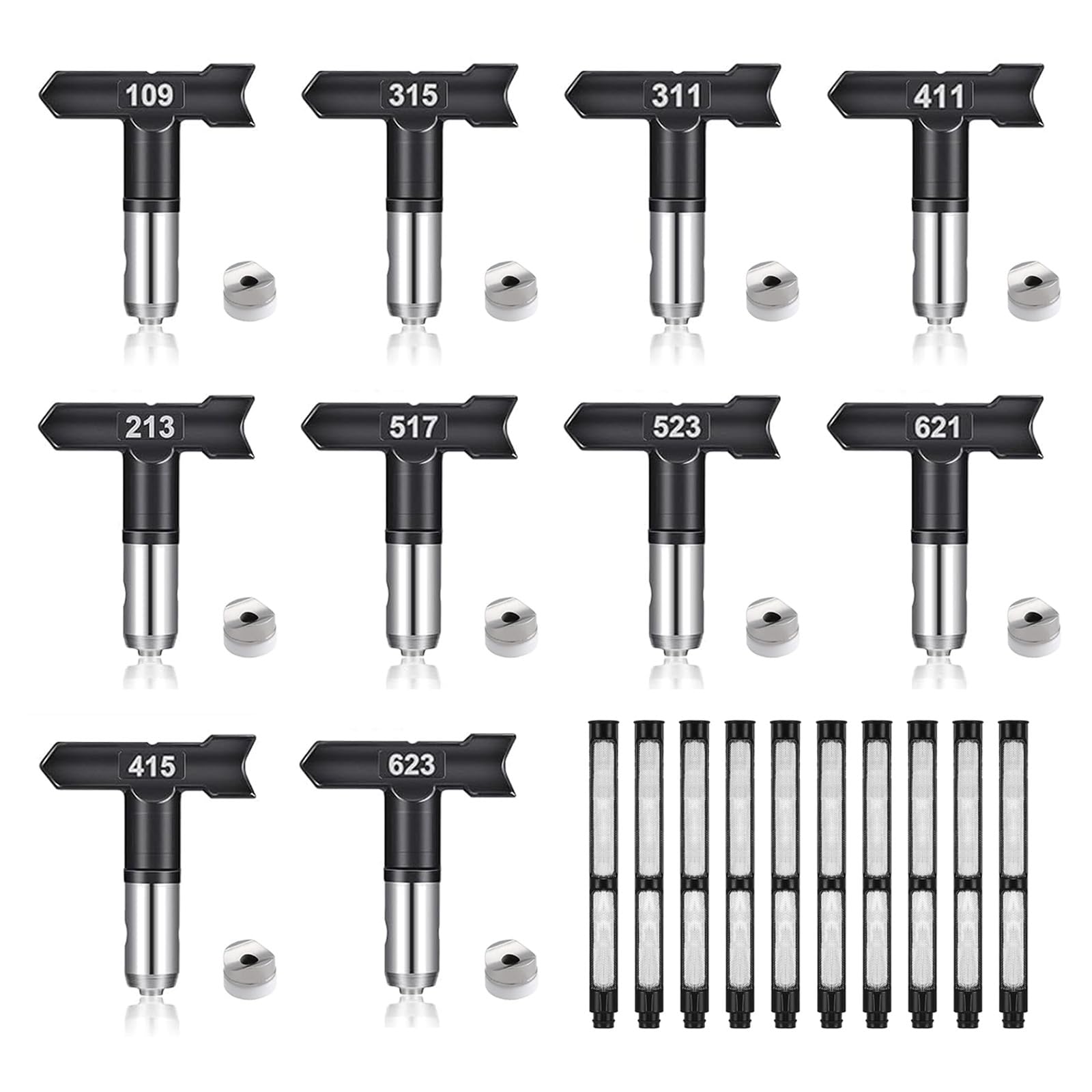 Boquilla Airless, 10 Piezas Puntas de pulverización Reversibles,Pistolas de Pulverización sin Aire,Boquilla Pistola Pintura para pulverizador Pintura (Tipo 109,213,311,315,411,415,517,523,621,623)