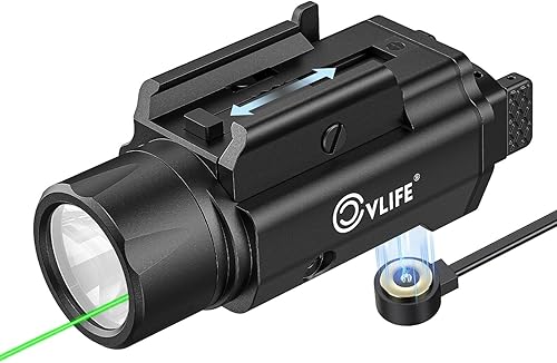 CVLIFE Combo de luz láser de pistola de 1350 lúmenes, función estroboscópica y de memoria para combo de luz láser verde y linterna Picatinny con