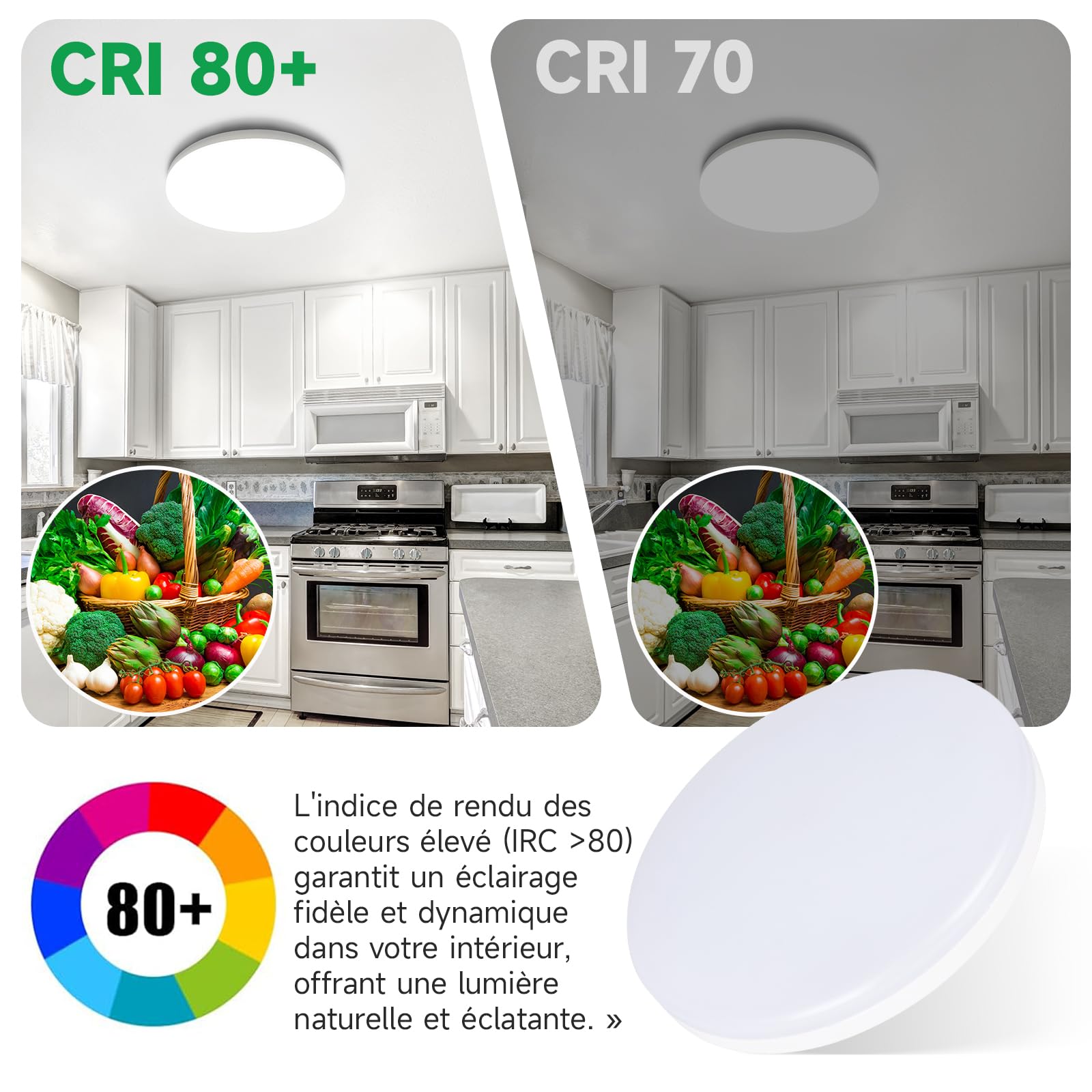 Plafonnier LED Étanche IP65 pour Salon/Cuisine | 22W 3080lm (180W) | 4000K Blanc Jour Ø28cm