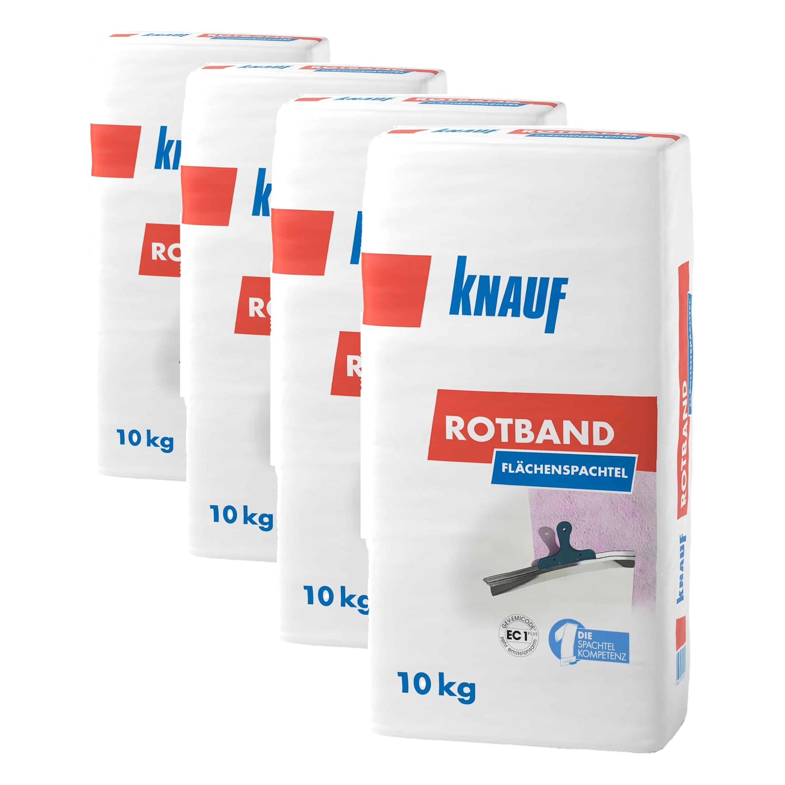 Knauf Rotband Flächenspachtel – schnell härtende Spachtel-Masse zum Spachteln und Glätten von Putz, Mauerwerk etc., leicht zu verarbeiten, Wand-, Decken-Spachtelmasse für Innen-Bereich, 10-kg