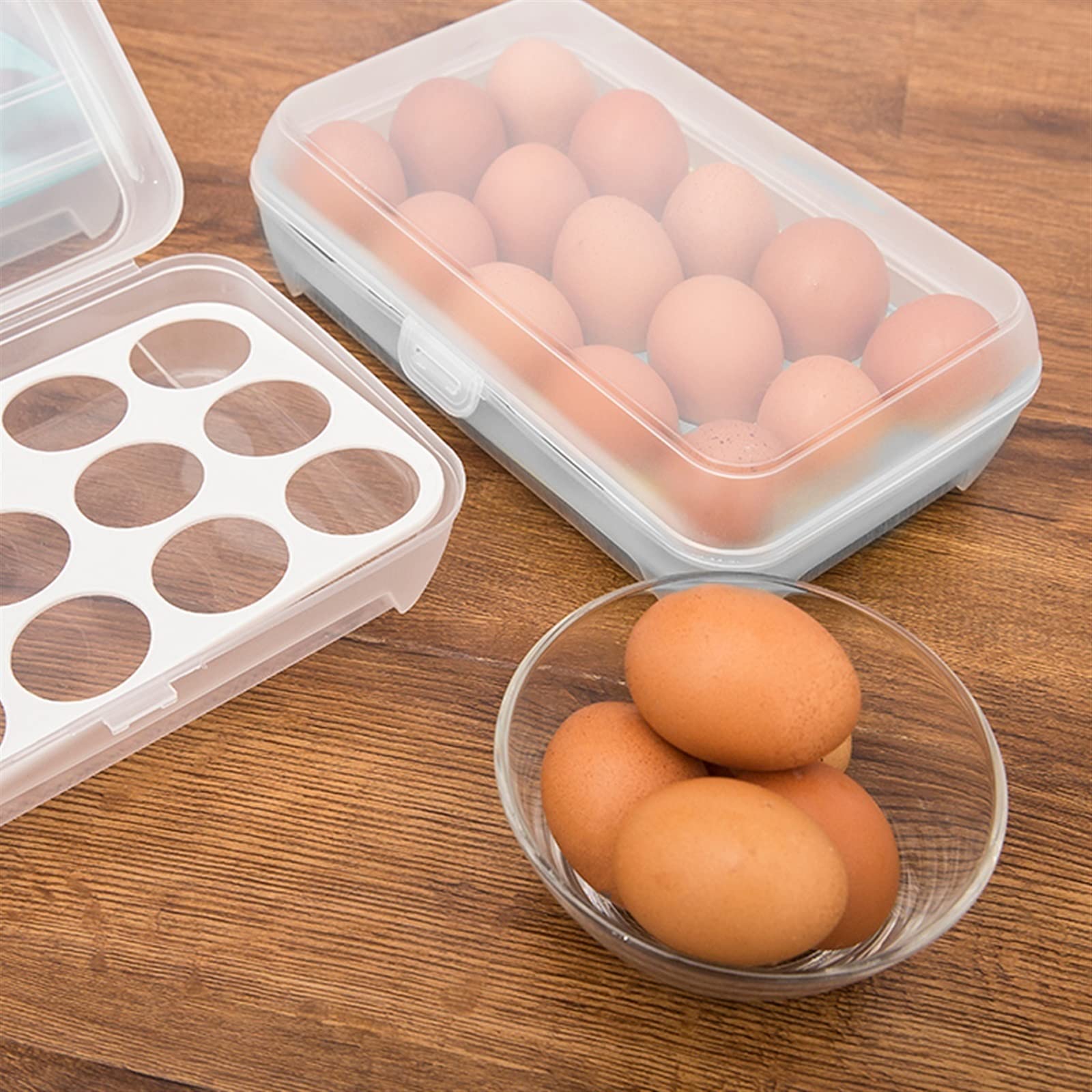 Contenedor de Huevos para refrigerador Caja de Almacenamiento de Huevos Bandeja de Huevos Contenedores Refrigerador de Cocina 15 Rejillas Dispensador de Huevos de plástico