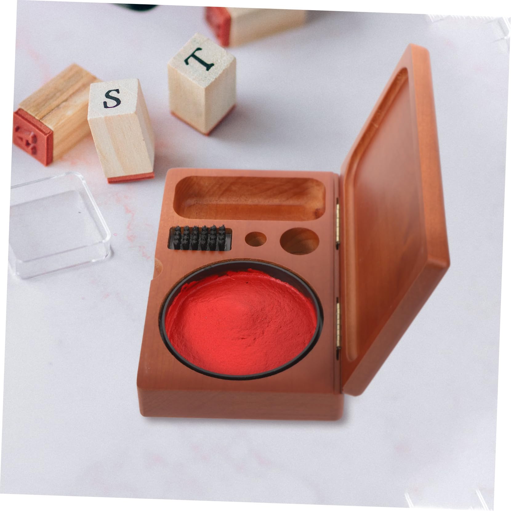 Scatola in Legno per Tampone D’Inchiostro Sigillante Portatile, Custodia Vintage per Timbri e Tamponi, Leggera e Compatta per Organizzazione Artigianato e Calligrafia, 16x10x3,5 Cm