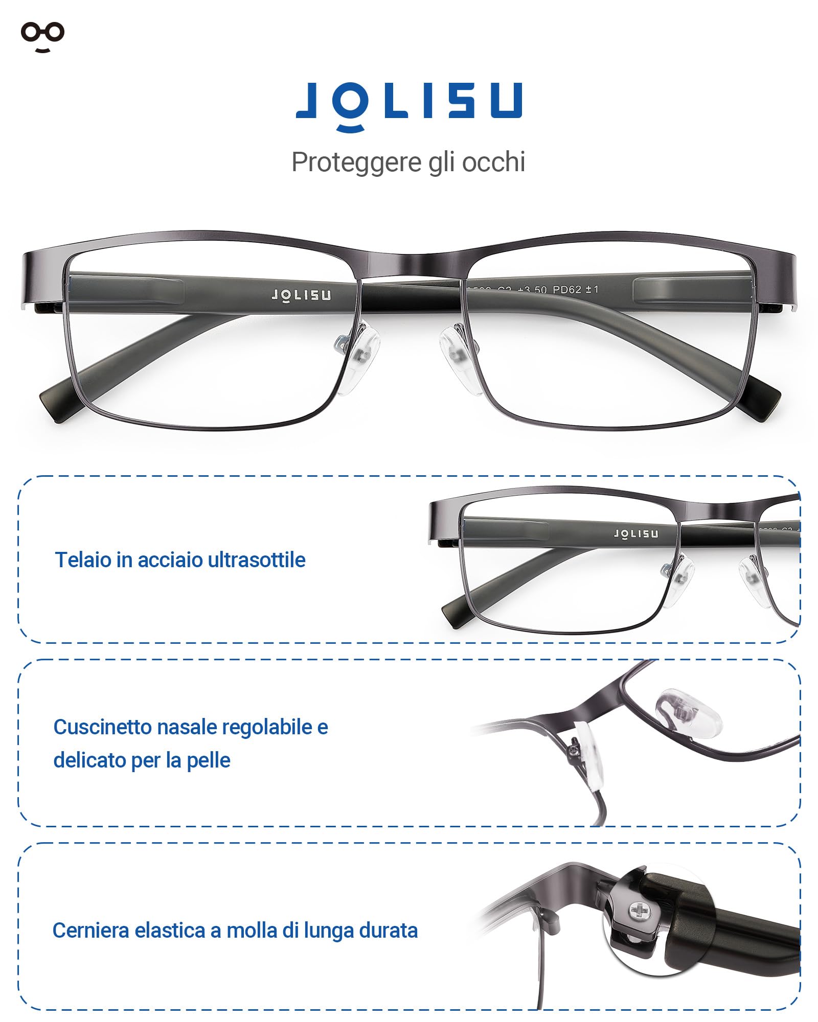 JOLISU 5PCS Occhiali da lettura da uomo - Luce blu che blocca i lettori di computer in metallo con montatura sottile per uomo/donna（3.25）