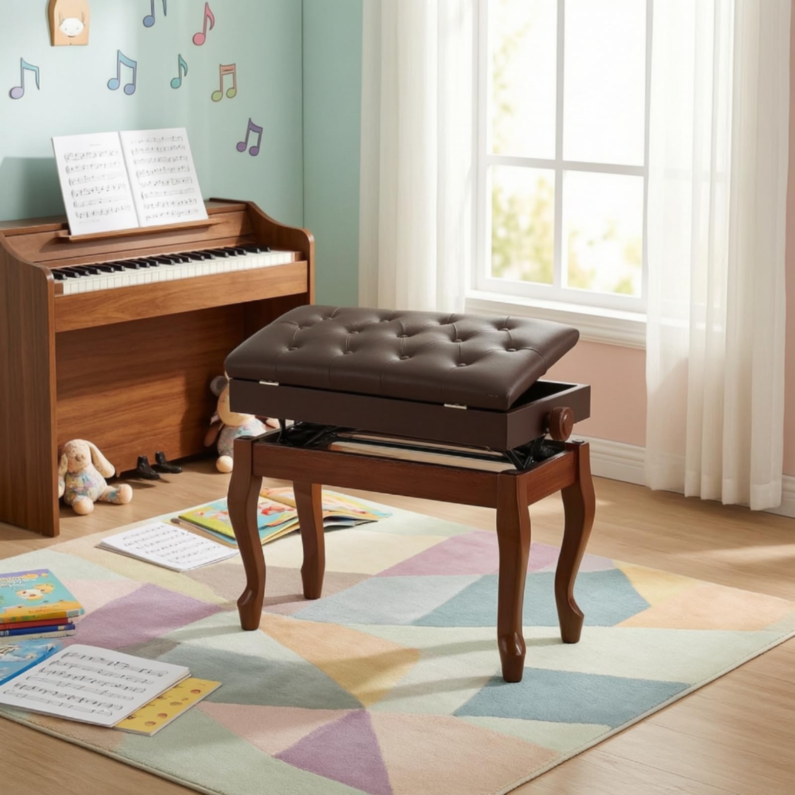 Seduta da Piano con Contenitore Seduta Regolabile in Altezza per Pianisti, Studenti di Musica, Nero