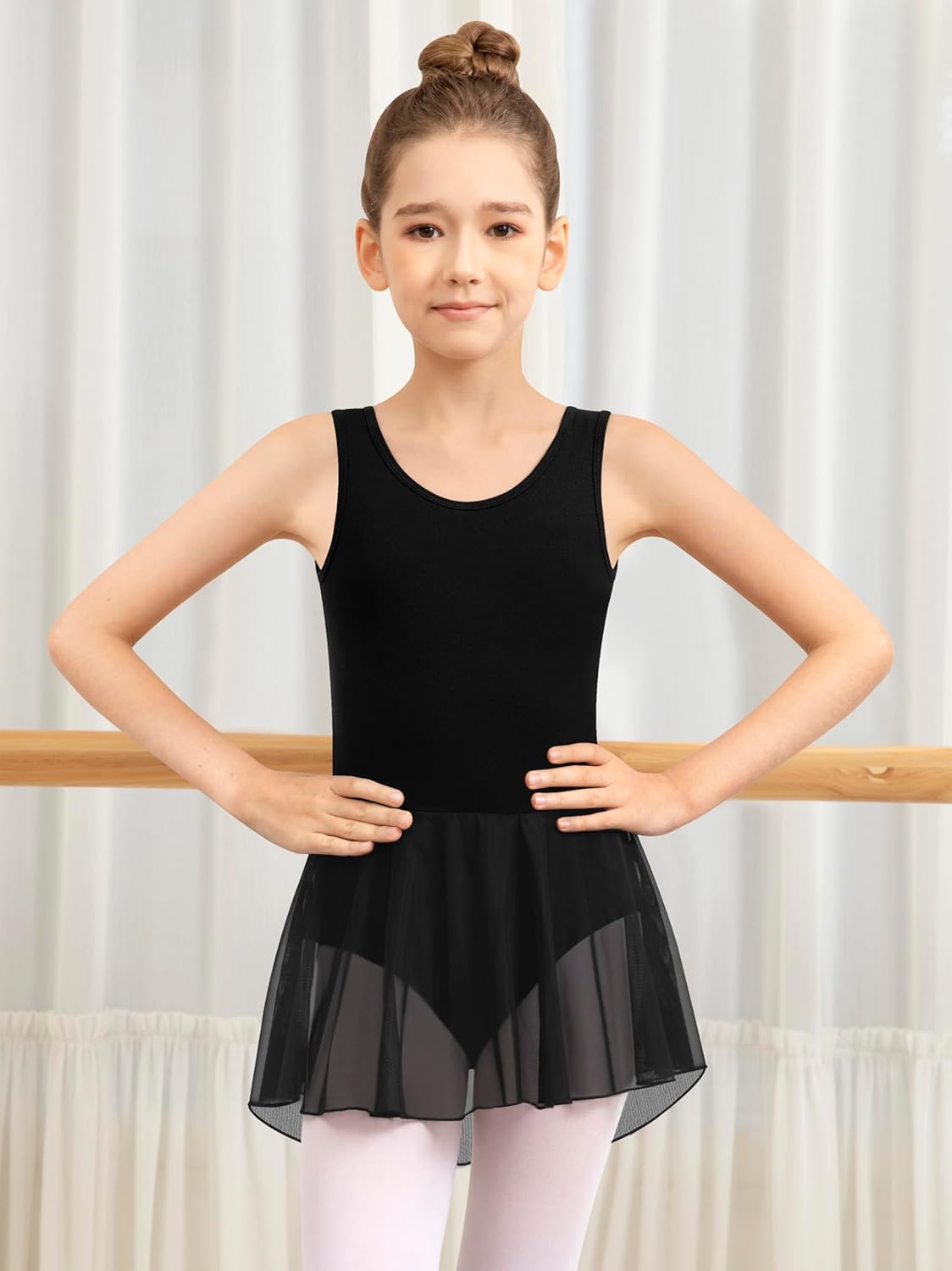 Girls Ballet Leotard For Dance Mesh Skirt Lace Tank Dancewear,Hollow Back Crisscross Straps - Image 3