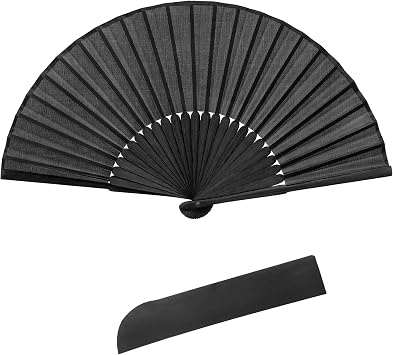 Quacc Black Folding Hand Held Fan Light Strong Thin Fabric Chinese Handheld Tai Ji Fan for Men and Women, Wedding, Dance, Kungfu, Martial Art, Decorations, Party Favor, Gift