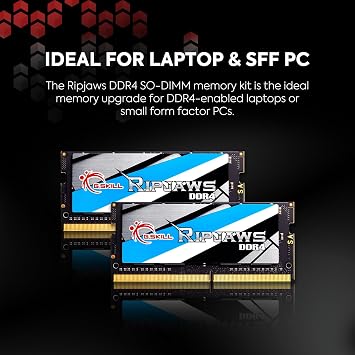 G.SKILL Ripjaws DDR4 SO-DIMM Series DDR4 RAM 32GB (2x16GB) Up to 3200MT/s CL22-22-22-52 1.20V Unbuffered Non-ECC Notebook/Laptop Memory SO-DIMM (F4-3200C22D-32GRS)