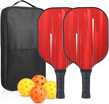 Pickleball Raketi Seti, 2 Raket ve 4 Top ile Ta ma  antas  Dahil, K rm z