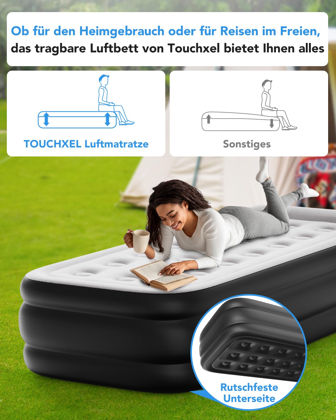 Luftmatratze 1 Person, Aufblasbare Luftmatratze Einzelbett mit elektrischer Pumpe (Schwarz, Twin-Matratze)