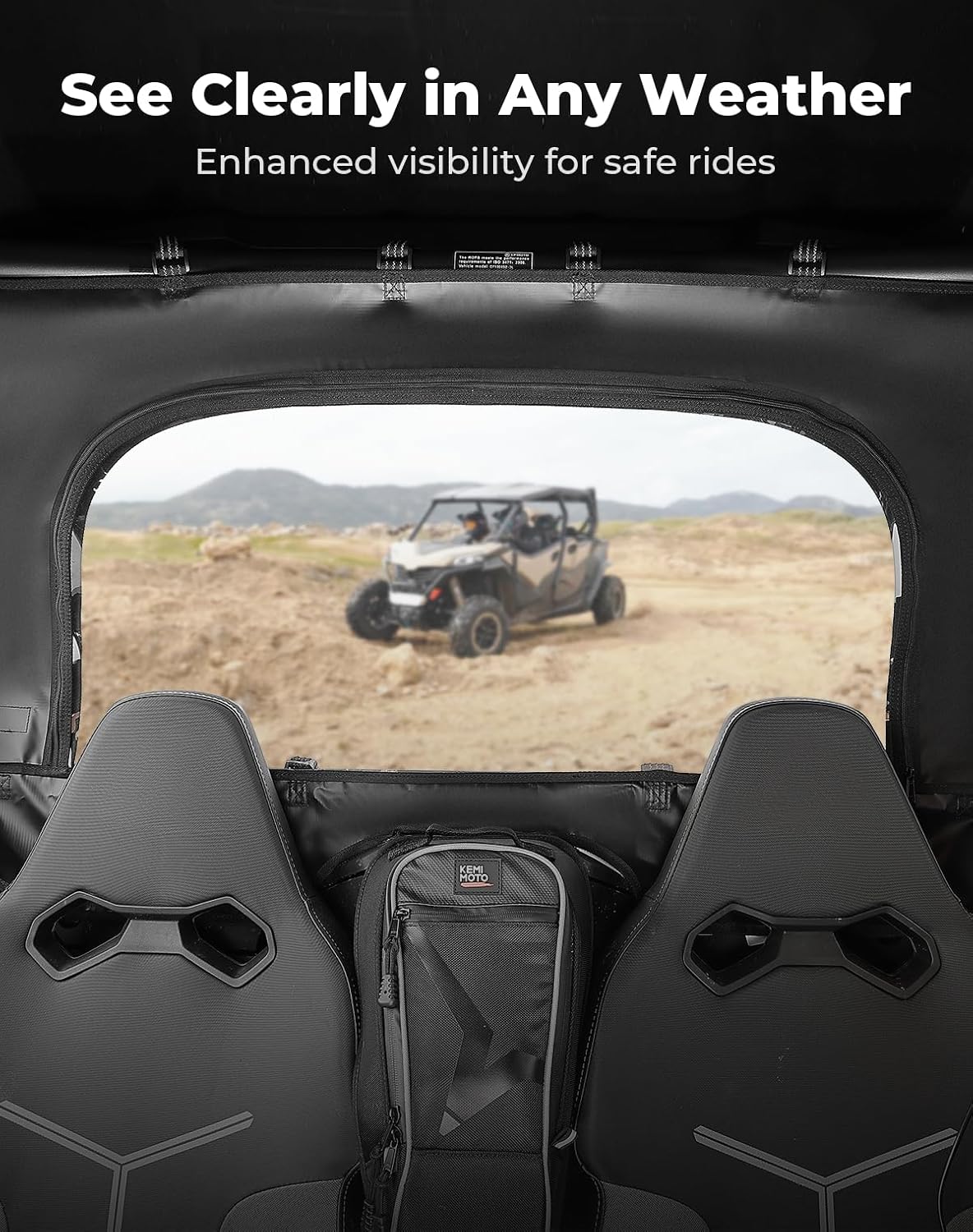 KEMIMOTO Soft Rear Windshield Compatible with 2023+ CFMOTO ZForce 950 Sport & Trail / ZForce 800 Trail G2, Roll Up/Down Zipper Screen Window Airflow Clear Transparent Rear Window