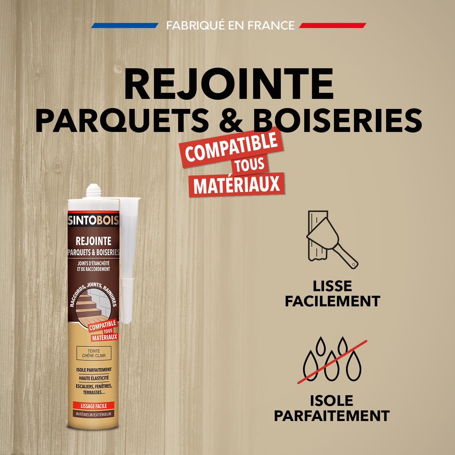 SINTO Joints Multi-Matériaux Chêne Clair - 300ml - Idéal pour les Endroits Difficiles d'Accès - Isole Parfaitement - Adhère Facilement - Sans Odeur (Lot de 2)