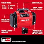 CRAFTSMAN Gonflateur de pneus à double puissance avec jauge numérique & Arrêt automatique 12V DC Prise de voiture et 120V AC Utilisation à la maison avec Jusqu'à 150 PSI, LED Lumière, portable Air Pompe pour pneus de voiture, vélos et gonflables