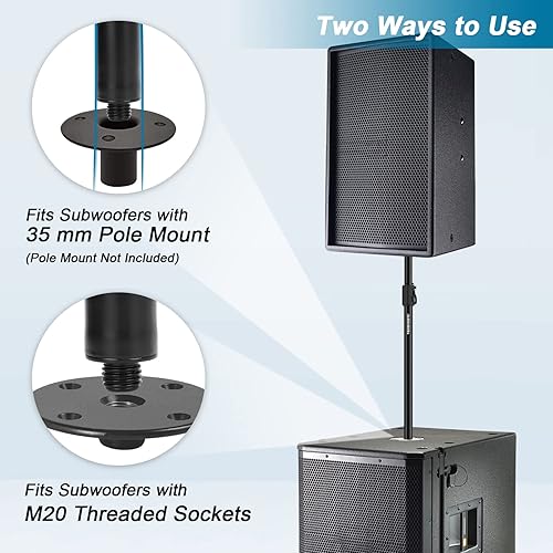 Miniatura 5 de Vondynote Juego de 2 postes de altavoz para subwoofer de altura ajustable, montaje roscado M20 y extensor de altavoz de montaje de 1.378 in con