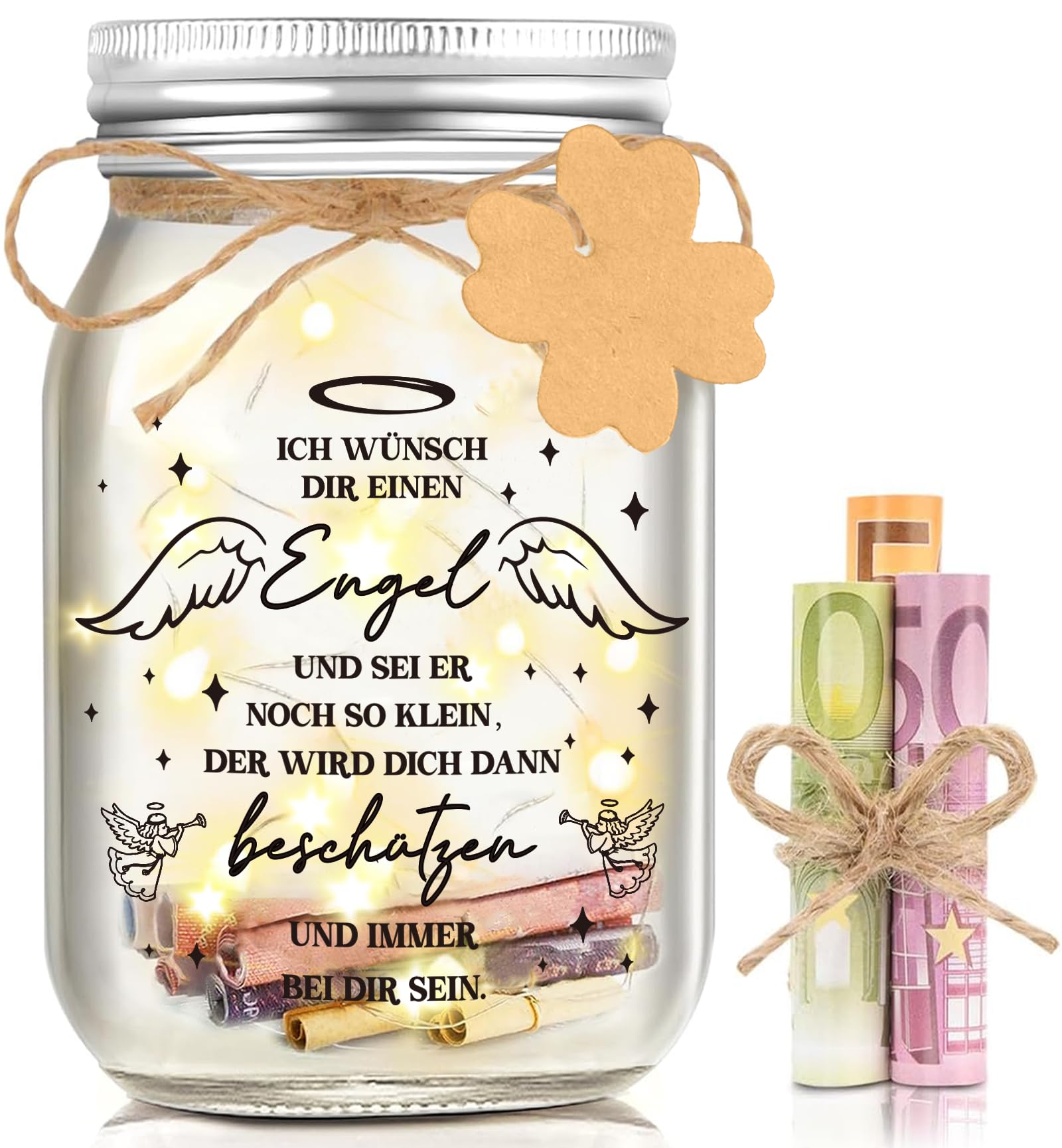 Hiipeefeel Taufgeschenke Geldgeschenk, Engel LED Flaschenlicht, Kommunion Konfirmation Taufe Geschenke Verpackung für Mädchen Junge Baby