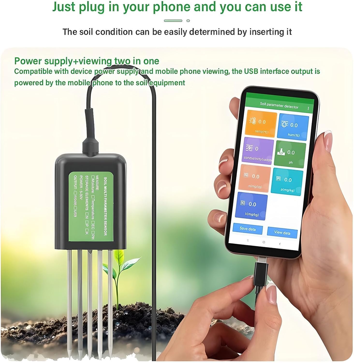 Probador inteligente de suelo, medidor digital 7 en 1 para salud vegetal, mide pH, temperatura, conductividad, humedad, NPK en el suelo