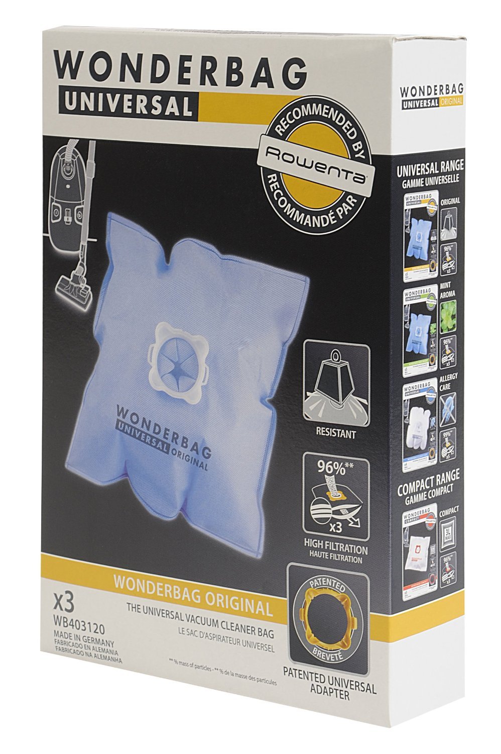 Universal WB403120 worki do odkurzacza Original Wonderbag, 3 worki i 1 adapter