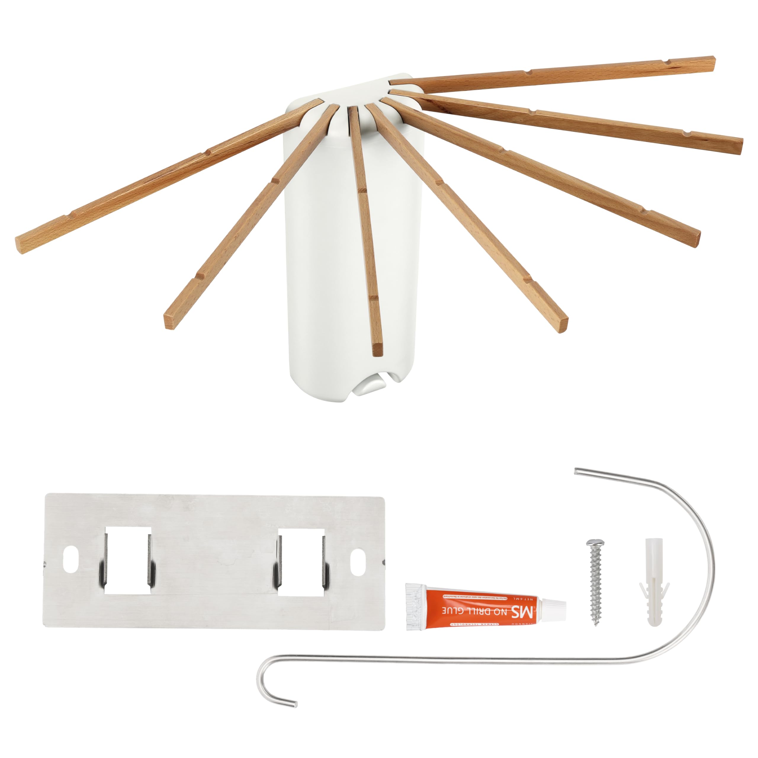 BELLE VOUS Tendedero Plegable de Pared - Tenderete Retractil con Brazos Colgantes de Madera para Secar Ropa en Interior o Exterior - Tendal Colgador Retráctil Extensible