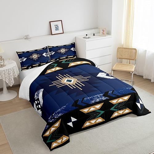 Miniatura 3 de Southwestern - Juego de ropa de cama tamaño matrimonial, diseño geométrico bohemio, étnico, tribal, flecha, relleno de edredón occidental,