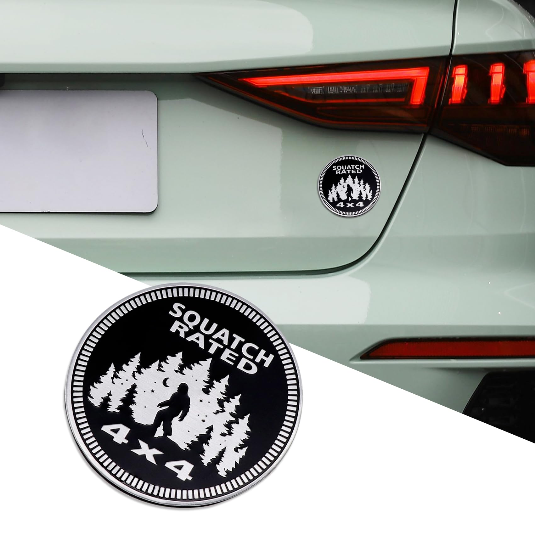 3D Car Badges Emblems, Squatch Badge Rated Emblem, 4 x 4 Metal Automotive Badge, Round Emblem Decals, Exterior Emblems Badge Compatible with Jeep Wrangler Vehicles Trucks SUV