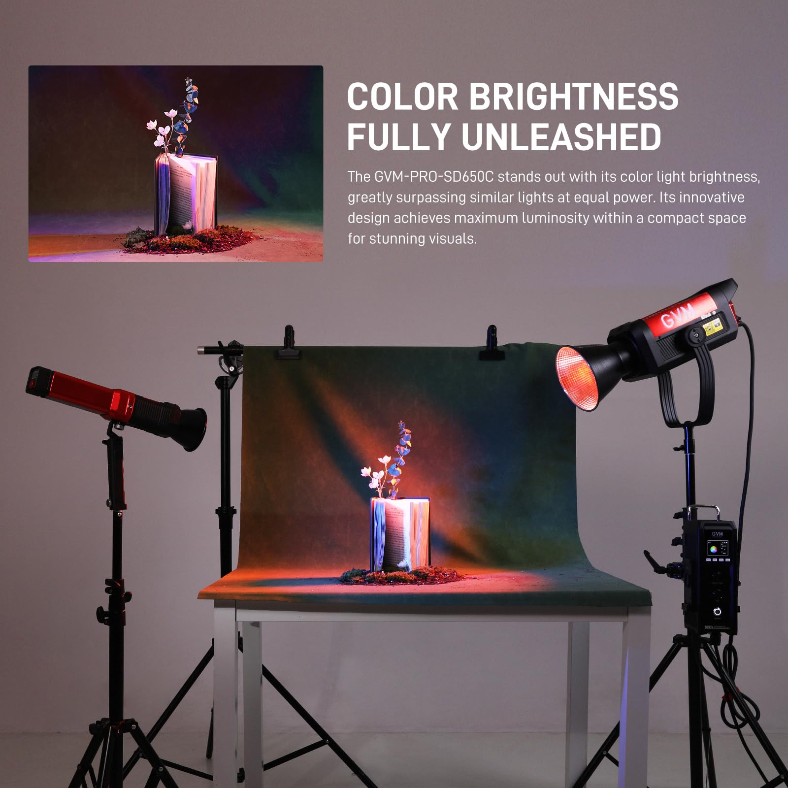 GVM 650W LED Videoleucht mit 2000K-10000K CRI 97+ 95530lux/1m Bowens Mount 16 Lichteffekte APP DMX RF Steuerung AC Akku Betrieb für Studio Video YouTube Streaming Fotografie und Kamerabelleuchtung