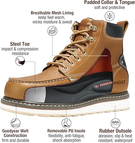 Miniatura 6 de HISEA Botas de trabajo para hombre, botas de acero con punta suave, 6 pulgadas, impermeables, antideslizantes, industriales y de construcción, 7