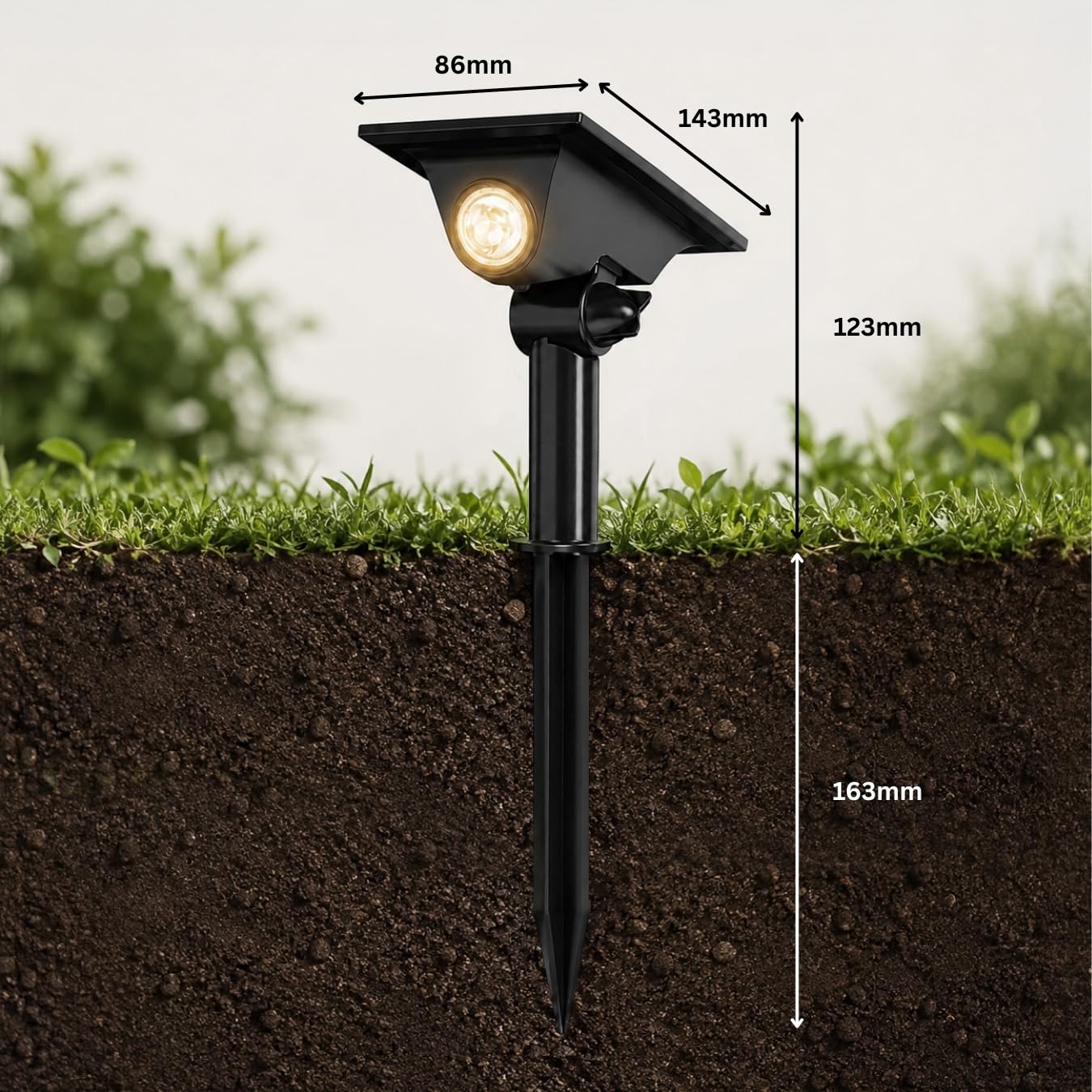 Auraglow Faretti Solari a Picchetto, Montaggio Terra o Parete, Set da 8 | Accento LED da esterno per alberi e piante, IP54, batteria al litio, doppia installazione, nessun cablaggio