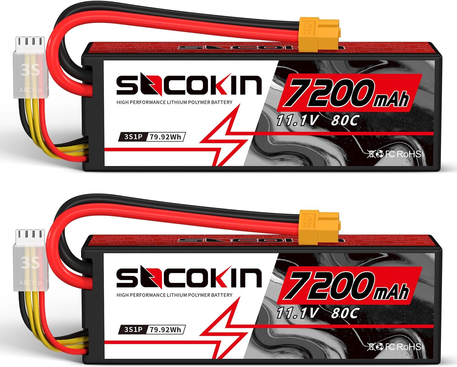 3S 11.1V Lipo Battery 7200mAh 80C Lipo Battery with Hard Case XT60 Plug for RC Racing Truck Boat Car Racing RC Heli Airplane and Slash 1/10 Scale Racing Truck (2 Pack)