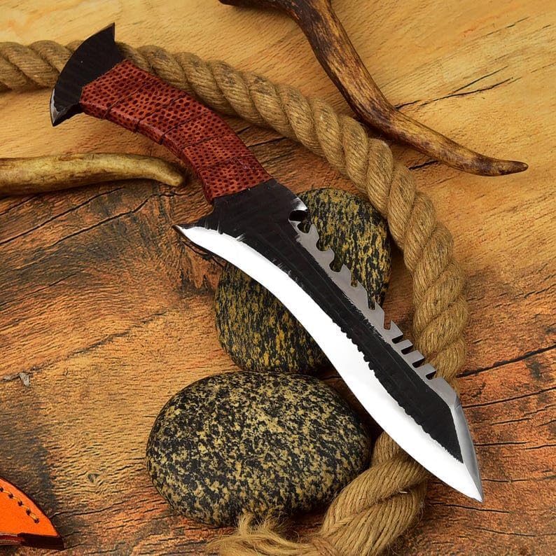 Custom Handmade Carbon Steel Hunting Bowie Knife with Leather Handle, Fixed Blade Design, Premium Leather Sheath Included