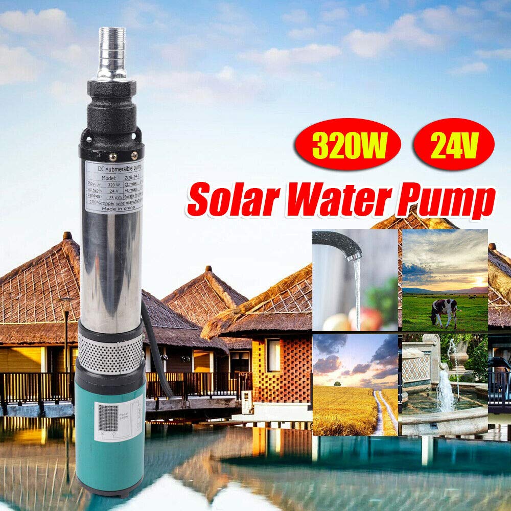 Bomba de inmersión solar para pozos profundos, CC 24 V, 320 W, acero inoxidable, 5 m³/h, 25 m