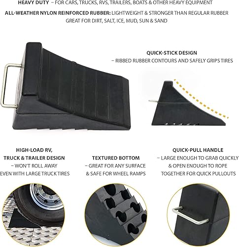 Miniatura 4 de AFA Tooling - Cuñas de rueda de goma resistentes con asas de sujeción de acero - Cuña de rueda para vehículo recreativo para llantas delanteras y