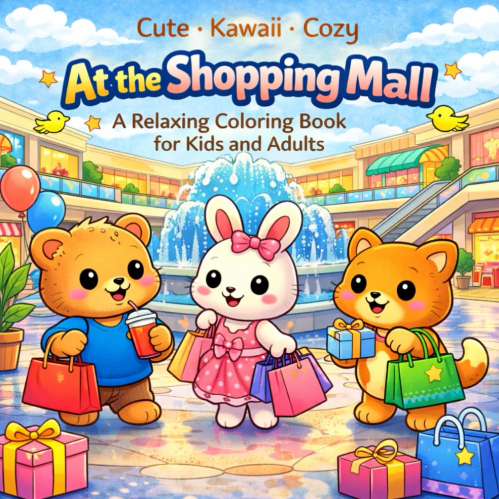 cute kawaii cozy - Shopping Mall Coloring Book: Cute & Cozy Kawaii Market Scenes – A Relaxing Coloring Book for Kids and Adults