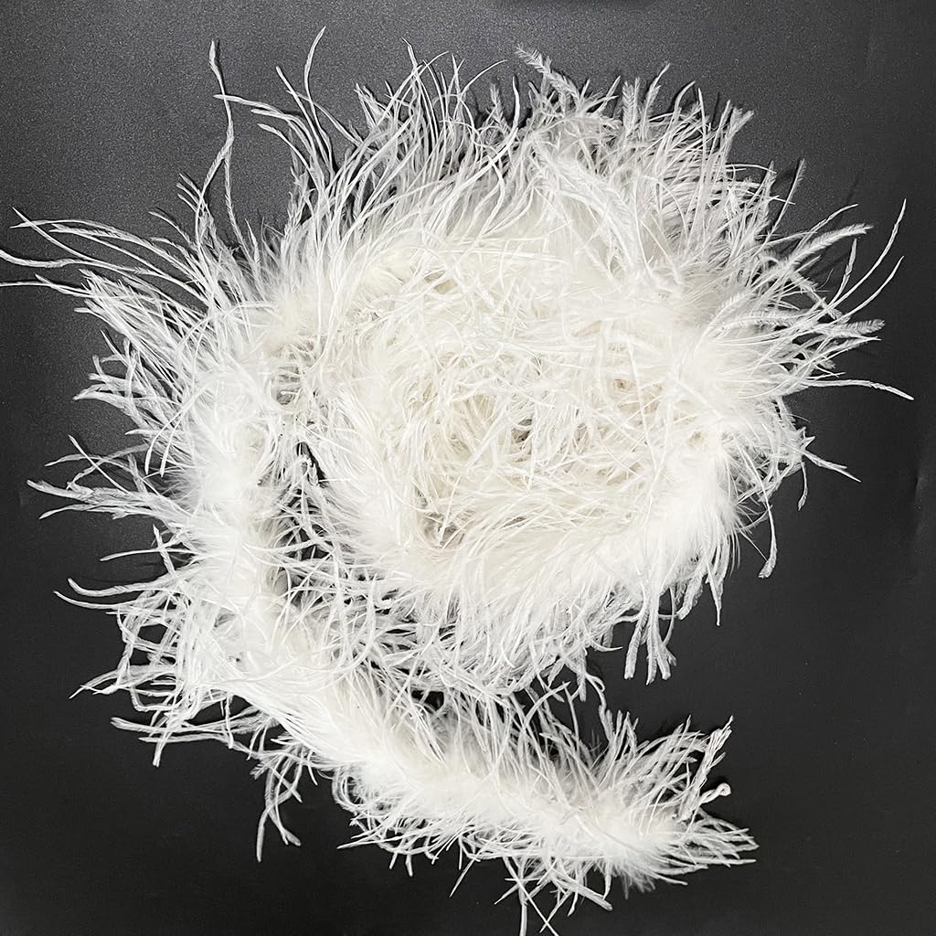 LONDGEN 1ply White Ostrich Feather Boa 2Yards for Dance Performance and 1922's Flapper Costume Accessory - Image 3