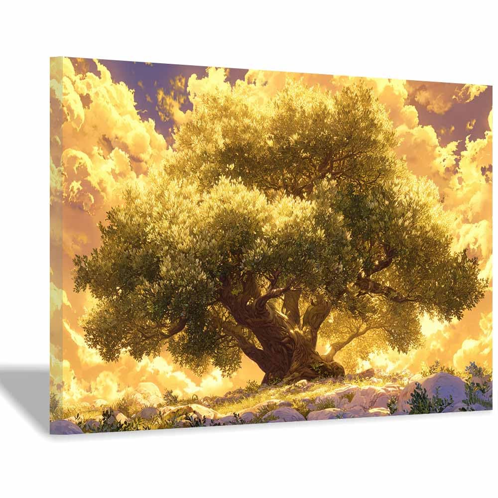 ZAMAEIU Tree of life wall art Warm trees merge abstract canvas wall, For Bathroom, Living Room, Bedroom, Office.Gift for Home Decor(golden)-70x100cm Framed