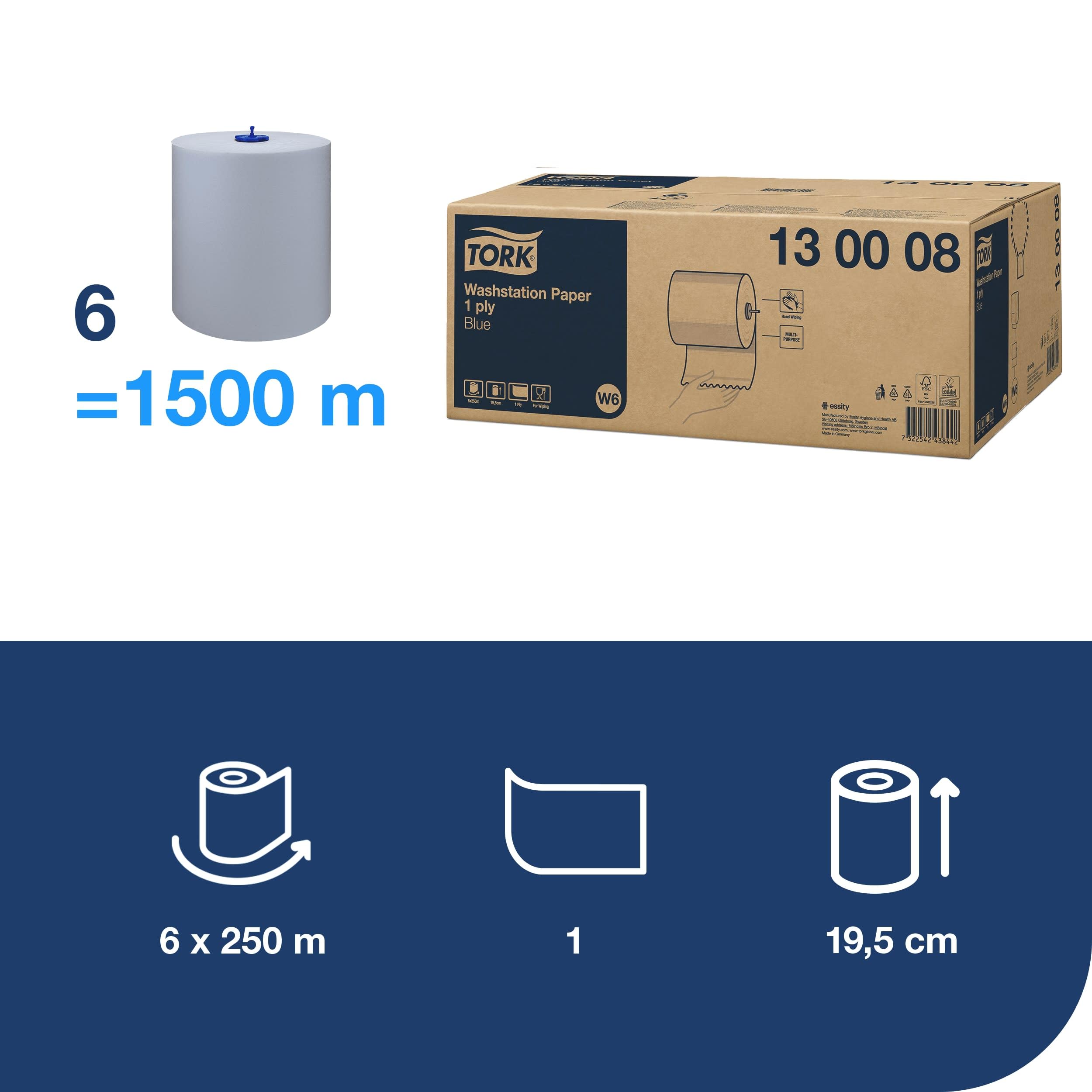 Tork Carta monovelo blu W6, bobine di carta asciugatutto, 6 rotoli da 250 m, 130008