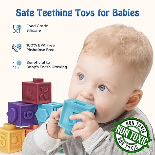 Miniatura 2 de Juguetes 4 en 1 para bebés, incluyen bloques apilables suaves, anillos apilables de pulpos, autos de animales, bolas de juguete sensoriales,