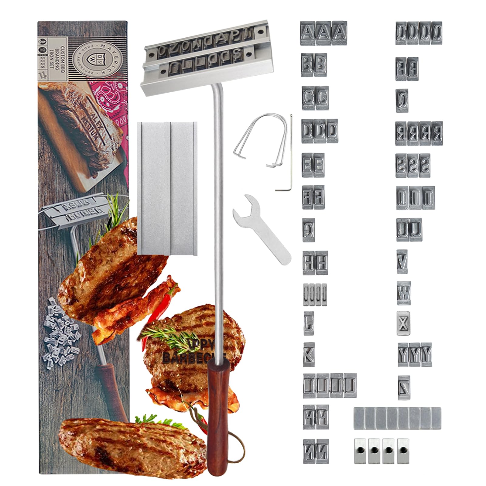 Brennstempel für Holz, Brandeisen für Holz mit Austauschbaren Buchstaben BBQ Grill Brandeisen Personalisiert zum Branding von Steaks, Burgern, Hühnchen, Fleisch