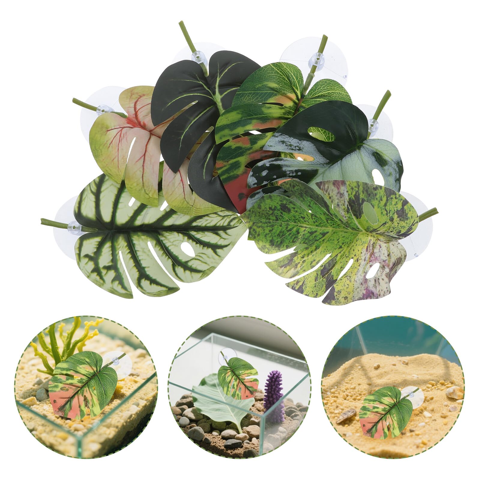 Plataformas de Descanso para Reptiles y Tortugas 6 Piezas de Hojas Artificiales con Ventosas, Decoración Realista para Terrarios, Accesorios para Acuarios de Tortugas, — view 8