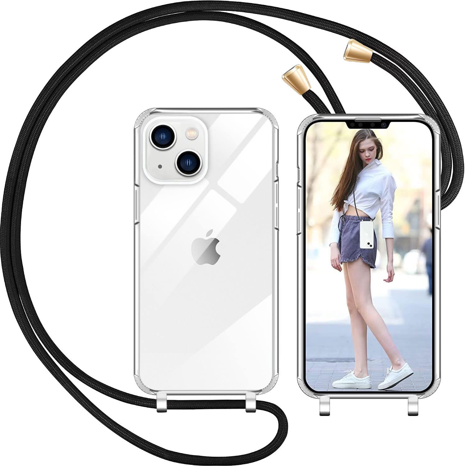 Coque Avec Cordon Pour IPhone 14 Plus - Transparente Avec Lanyard Réglable - Protection Complète