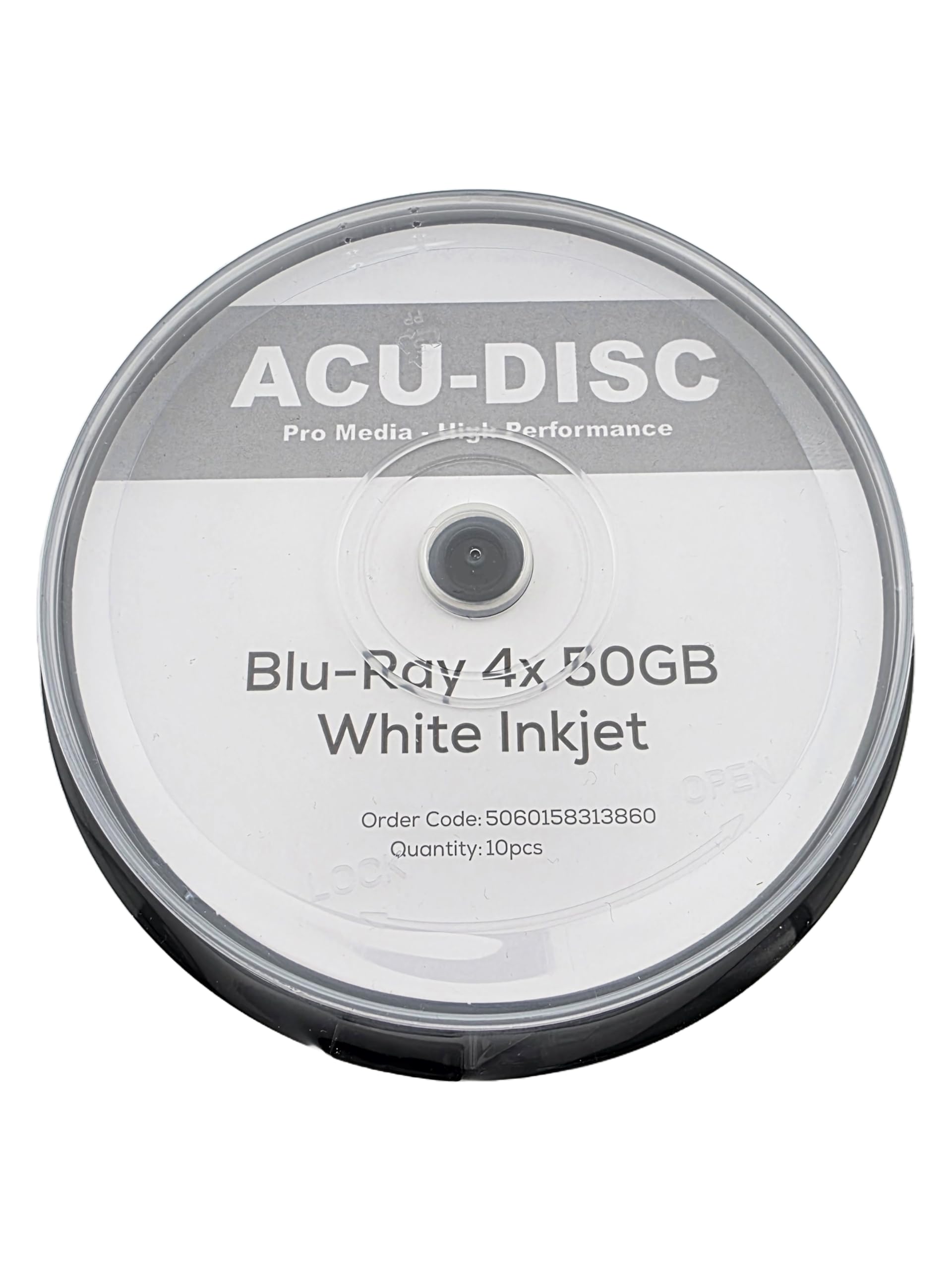 ACU-DISC Pro-Series BD-R 50GB 4x HTL Dual Layer DL BDR Full Face White Inkjet Printable Recordable Blank Data Blu-Ray Discs Cake Box/Spindle 13860 - 10 Pack