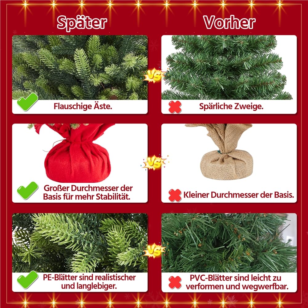 Yaheetech 91cm Mini künstlicher Weihnachtsbaum mit 143 Spitzen & Zementbasis, Mini Tischplatte Tannenbaum, Schwer Entflammbar Tisch Christbaum klein für Weihnachtsdeko, Grün