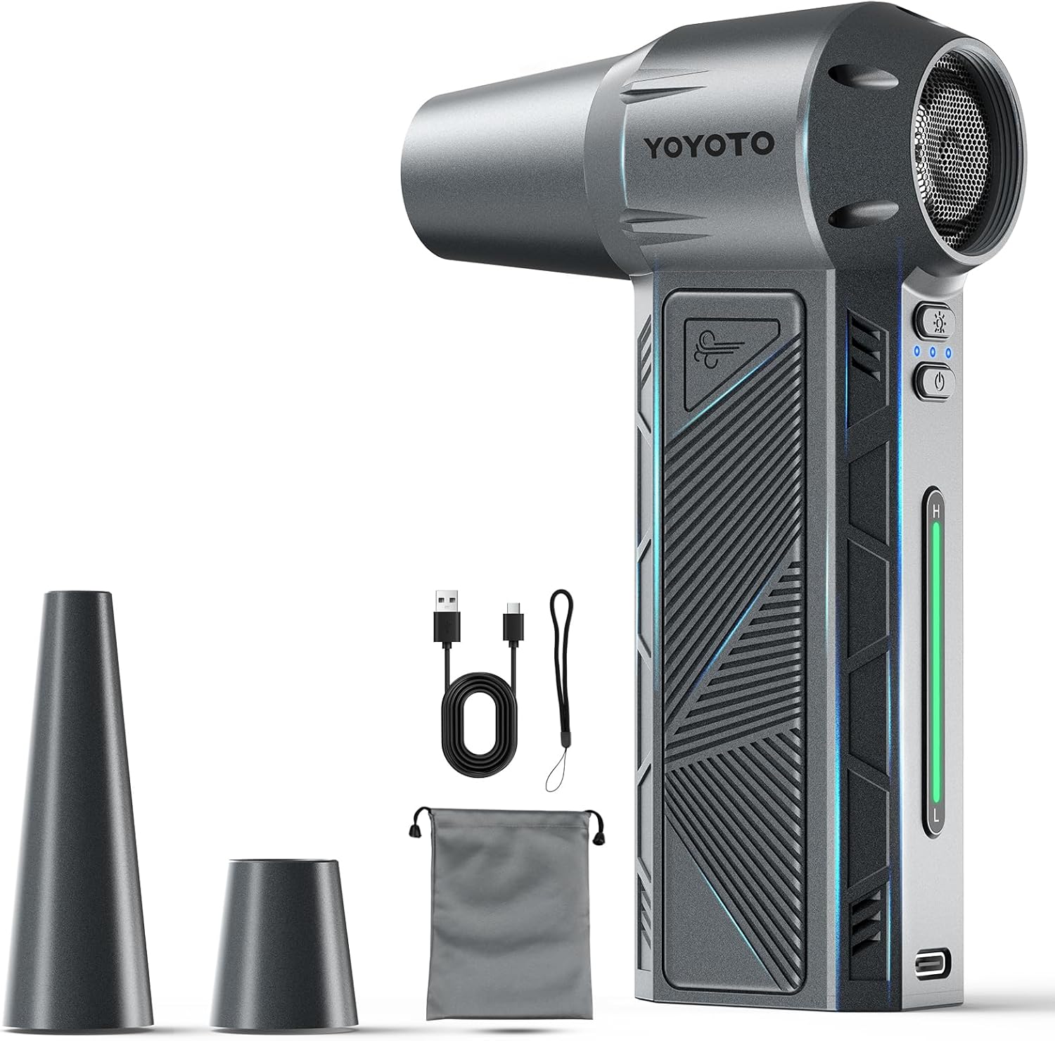 Compressed Air Duster, 300000RPM Powerful Electric Air Duster Rechargeable with LED Light and Brushless Motor, 4-Gear Cordless Mini Air Blower for Keyboard, Computers, Car, Outdoors (Silver Gray)