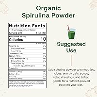 Vista 2 de Polvo de espirulina orgánica de 8 onzas, sin OMG, sin gluten, vegano, proteína a base de plantas, rica en hierro, espirulina en polvo para batidos
